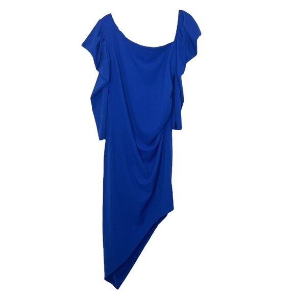 ILLord NWT‎ Dress Size 1X Blue Grace Asymmetrical Ruffle Sleeve High Low Midi - Picture 1 of 7
